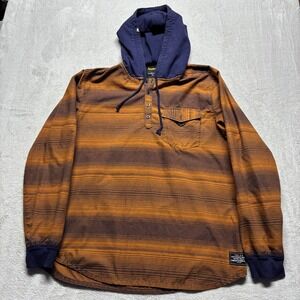 Analog Burton Striped Hoodie Mens XL Pullover Lightweight Henley Sweatshirt Tech